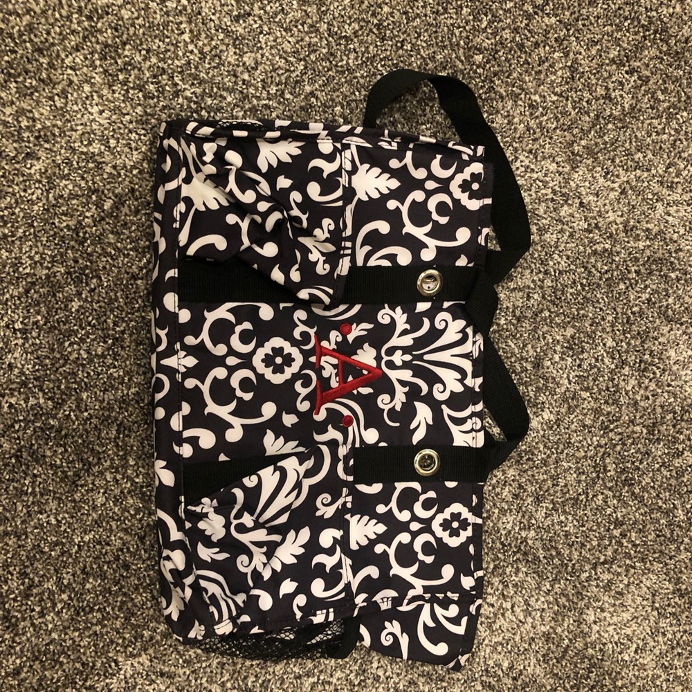 Thirty One Organizing Utility Tote- Black Parisian Pop with monogrammed A